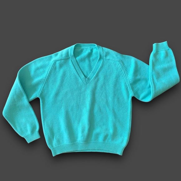 r e t r o :: Rad Vibrant Turquoise Cotton Ribbed Knit Sweater - Picture 5 of 10